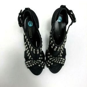 Zara Women's Studded Open Toes Heel Sandals Shoes Size 7.5 Color Black
